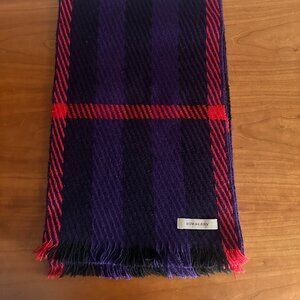 Burberry Purple and Red Plaid Wool Scarf